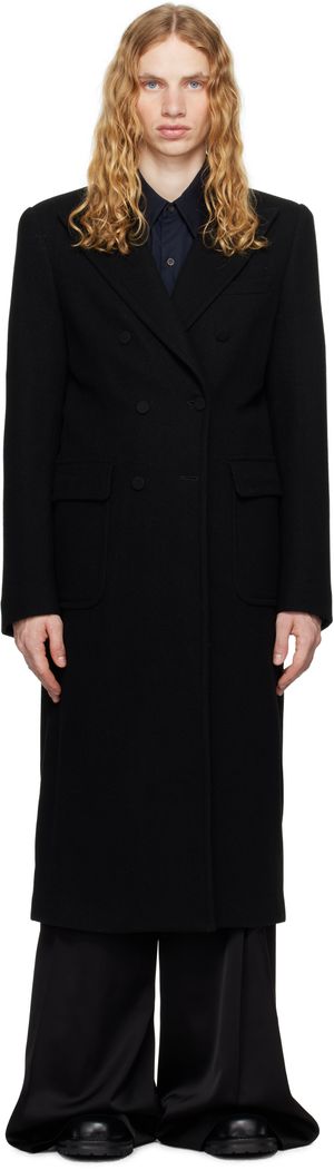 Dries Van Noten Black Tight Fit Wool Coat