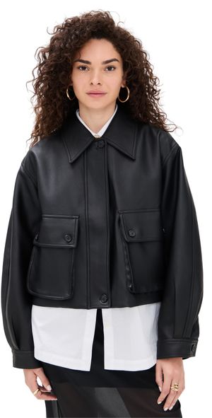 Pixie Market Patch Pocket Faux Leather Jacket Black One Size