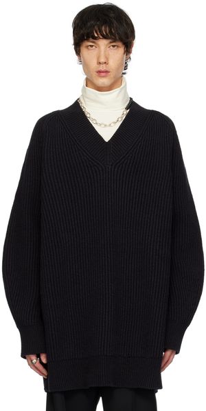 Jil Sander Pull noir à col en V