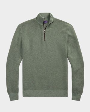 Men's Birdseye Cashmere Quarter-Zip Sweater
