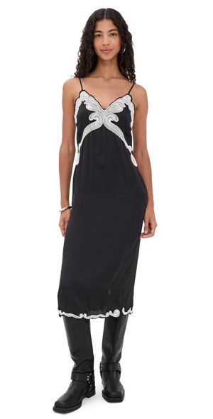 rag & bone Ann Emb Slip Dress Black 14