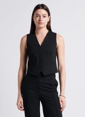 Samsoe Samsoe - Gilet cintré court à Col V - Taille L - Noir
