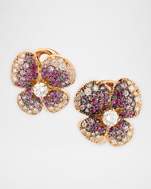 18K Rose Gold Flower Earrings with Diamonds and Pink Sapphires