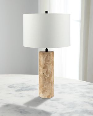 Aurembra 28" Matte Travertine Table Lamp with Linen Shade