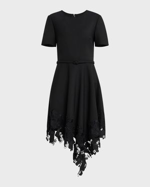 Orchid Guipure Asymmetric Hem Wool Dress