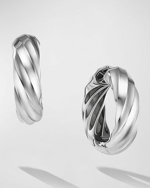 Cable Edge Hoop Earrings in Silver, 28.9mm, 1.1"L