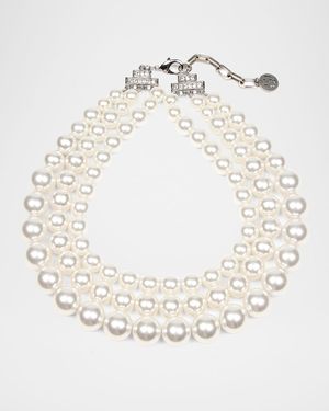 Triple Glass-Pearl Strand Necklace