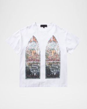 Men's Faded Stained Glass Printed Cotton T-Shirt
