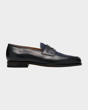 Men's Lopez Denim and Leather Penny Loafers