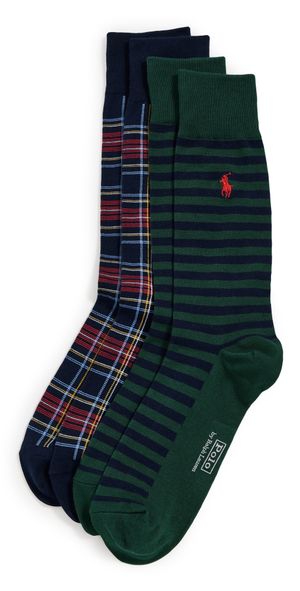 Polo Ralph Lauren Holiday Plaid and Stripe Socks 2 Pack Navy 10-13