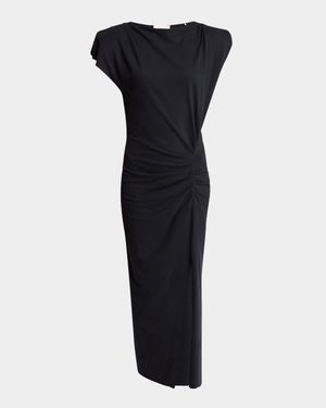 Nadela Ruched Slit Cotton Maxi Dress