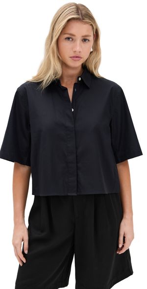 Vince Short Sleeve Cropped Shirt Coastal Blue XXS