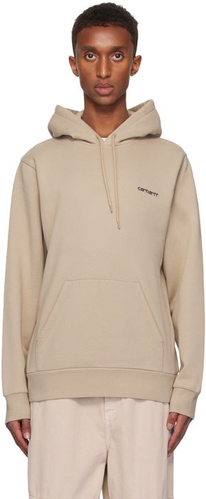 Carhartt Work In Progress Beige Script Embroidery Hoodie