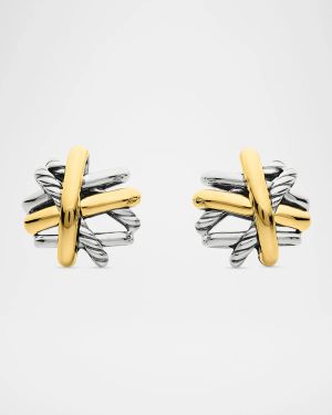 Crossover Stud Earrings in Silver with 18K Gold, 11mm