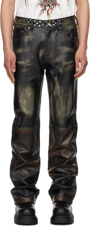 Who Decides War Black Ombre Studded Leather Pants
