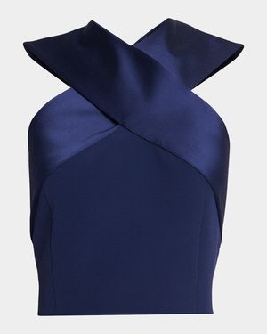 Satin Cross Neck Crepe Top