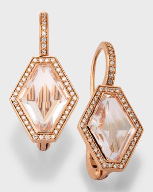 Bell 18K Rose Gold Diamond and Rock Crystal Hexagonal Earrings