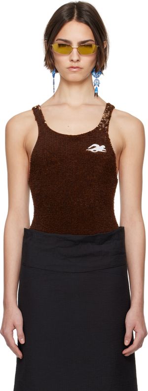 Tory Burch SSENSE Exclusive Brown Embellished Bodysuit