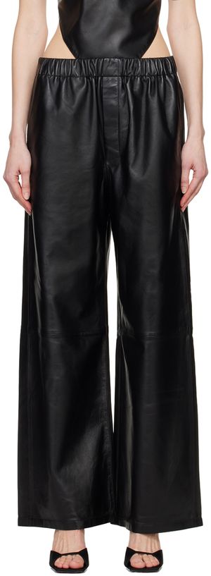 Ludovic de Saint Sernin Pantalon de style boxe noir en cuir