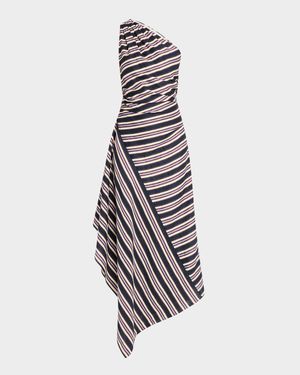Lyn Stripe One-Shoulder Midi Dress