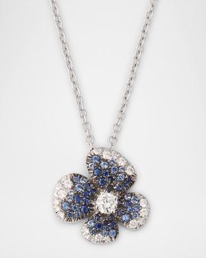 Ischia Pendant Necklace in 18K White Gold with White Diamonds and Shaded Blue Sapphires