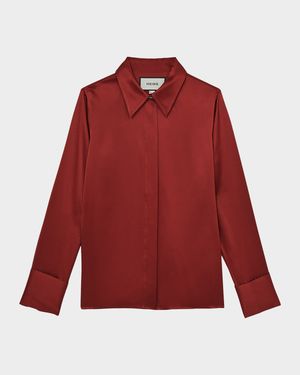 Ameira Silk Satin Button-Front Shirt