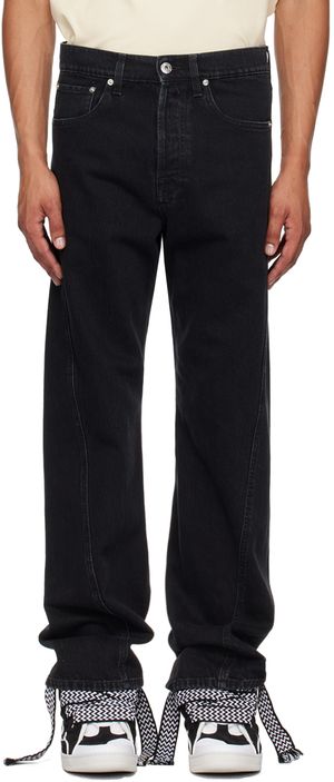 Lanvin Jean noir à coutures extérieures torsadées