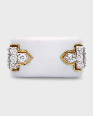 18k White Enamel & Diamond Hero Ring, Size 6.5