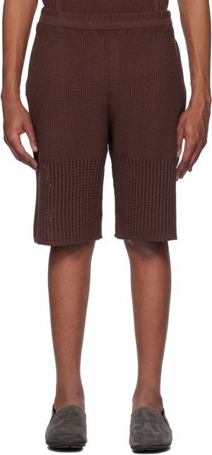 HOMME PLISSÉ ISSEY MIYAKE Brown Rustic Knit Shorts