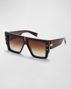 B-Grand Acetate & Titanium Square Sunglasses