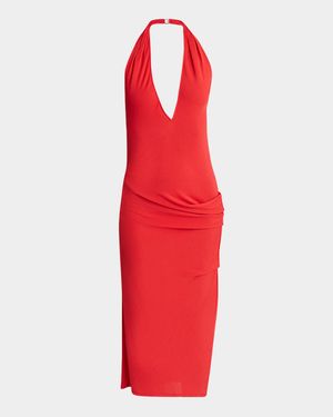 Pasadena Gathered Plunging Halter Midi Dress