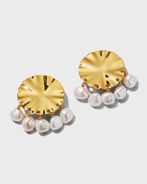 Wavy Clip Pearl Drop Earrings