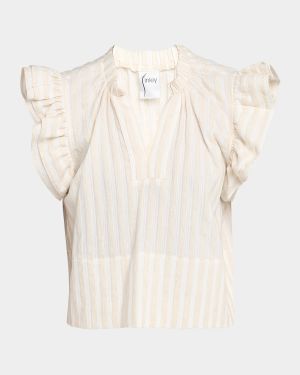 Remy Texture-Striped Ruffle Top