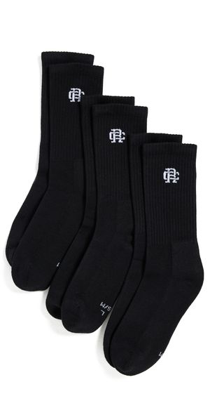 Reigning Champ 3 Pack Classic Crew Socks Black S/M