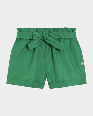 Girl's Logo-Plaque Belted Shorts, Size 4-6