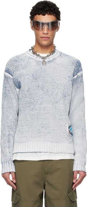 Acne Studios Pull bleu et blanc à col ras du cou