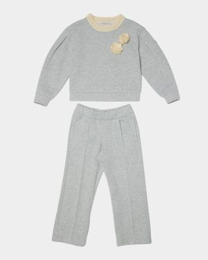 Girl's Floral Applique Sweatshirt & Sweatpants Set, Size 12-14