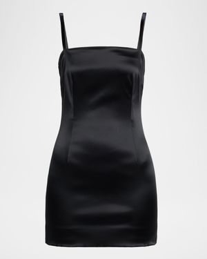 Stretch Satin Lace-Up Mini Dress