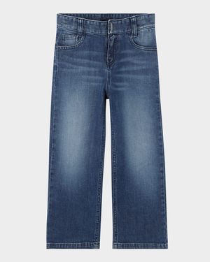 Boy's Logo Embroidered Denim Trousers, Size 4-6
