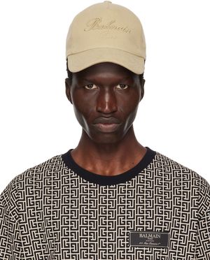 Balmain Beige Signature Embroidery Cap