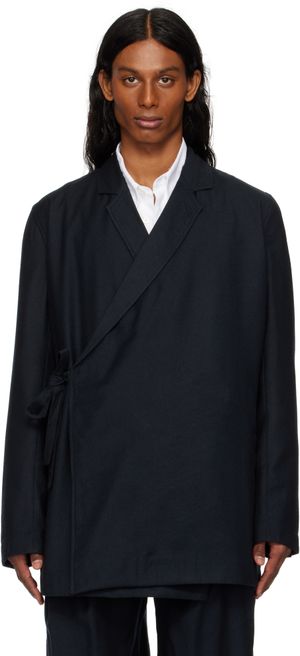 Maharishi Black 6057 Asymmetrical Kimono Wool Blazer