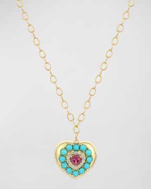 14K Yellow Gold Rhodolite Garnet Heart Lover Pendant Necklace