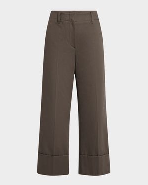 Cotton Couture Gabardine Straight-Leg Crop Cuffed Pants