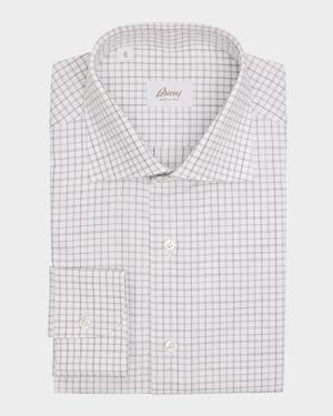 Men's Cotton Grid Check Classic-Fit Dress Shirt