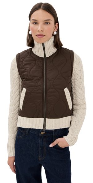 Veronica Beard Patra Mixed Media Jacket Mocha/Heathered Sand XL