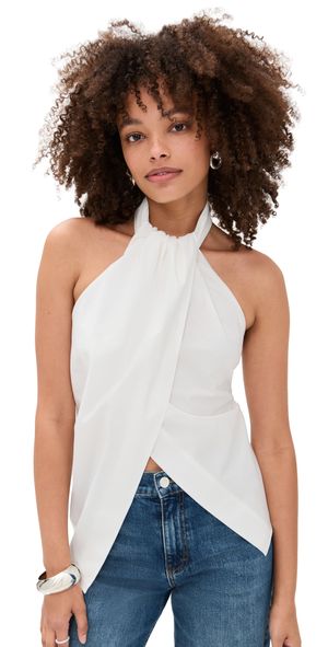 St. Agni Oxford Halter Tie Back Top White M