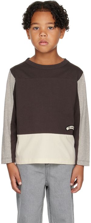 Wynken Enfant | T-shirt à manches longues brun et gris à panneaux