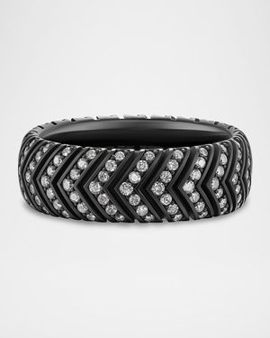 Men's Chevron Band Ring in Black Titanium with Diamonds, 8mm