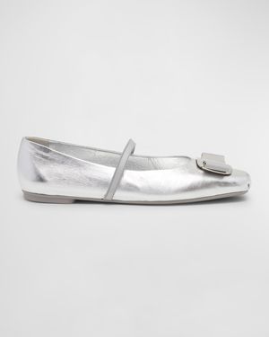 Zina Metallic Bow Mary Jane Ballerina Flats