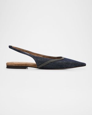 Denim Monili Slingback Ballerina Flats